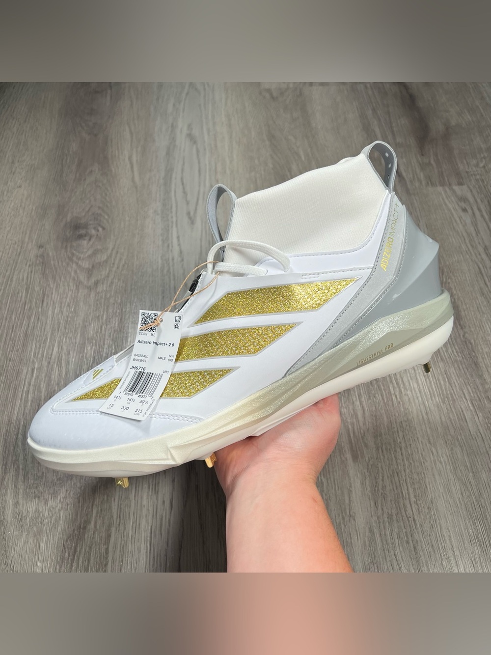 New Adidas Adizero Impact+ 2.0 Baseball Metal Cleats Mens 15 White Gold JH6716
